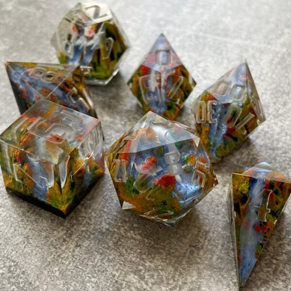 Druid dice Autumn dnd dice set Fall forest river dice waterfall handmade dice